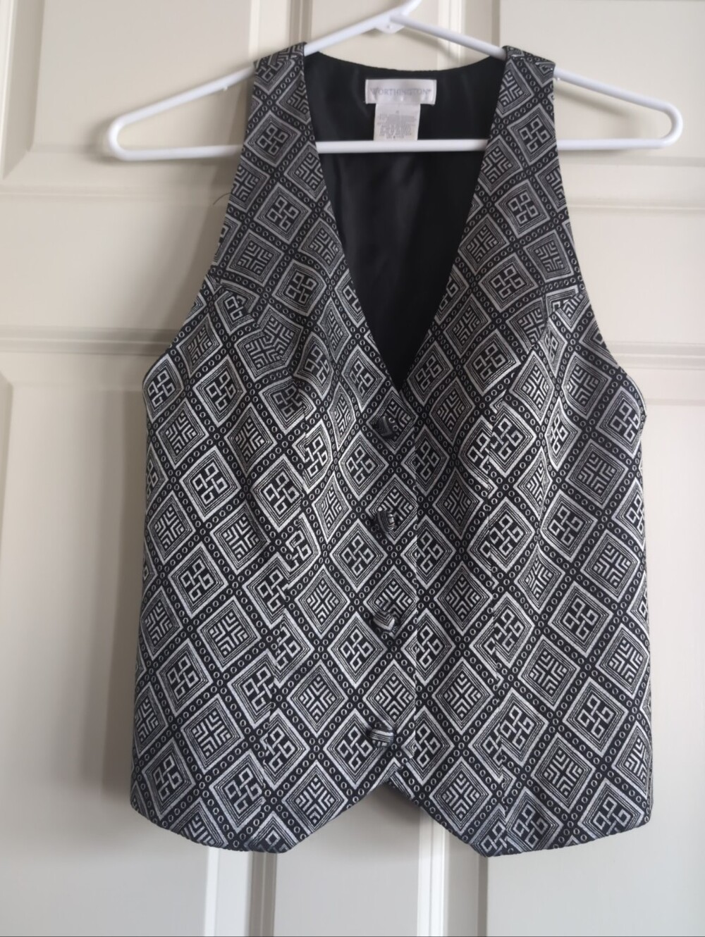 Vintage 90s or Y2K cotton blend silver and black geometric waistcoat vest
